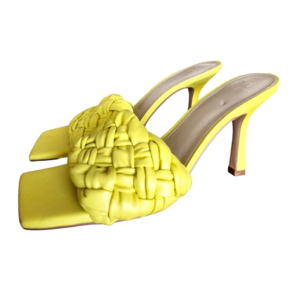 Mark Fisher LTD Neon Yellow Draya Braided Open Toe Heel Sandal Summer